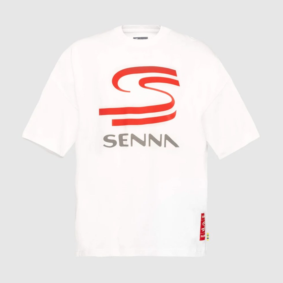 Ayrton Senna pánské tričko Oversize Graphic bílé - Piloti F1 Ayrton Senna Trička