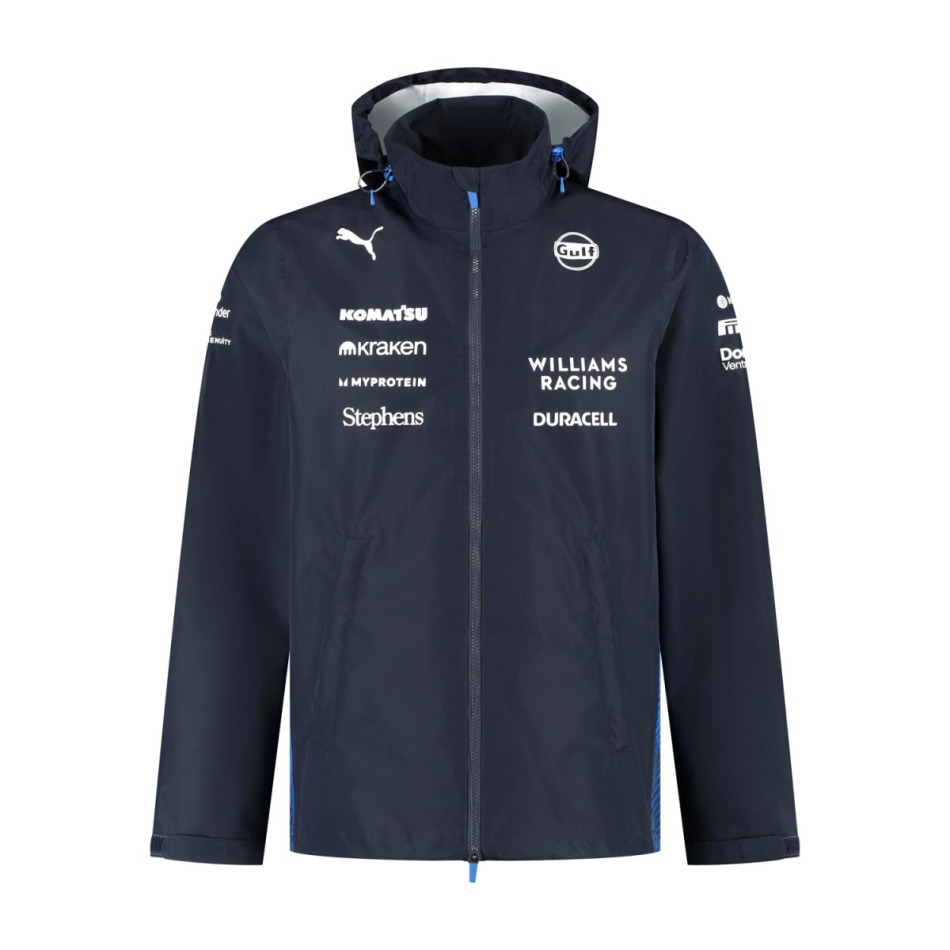 Williams Martini Racing pánská bunda s&nbsp;kapucí Rain official Teamline Replica blue F1 Team 2025 - Williams mikiny, bundy
