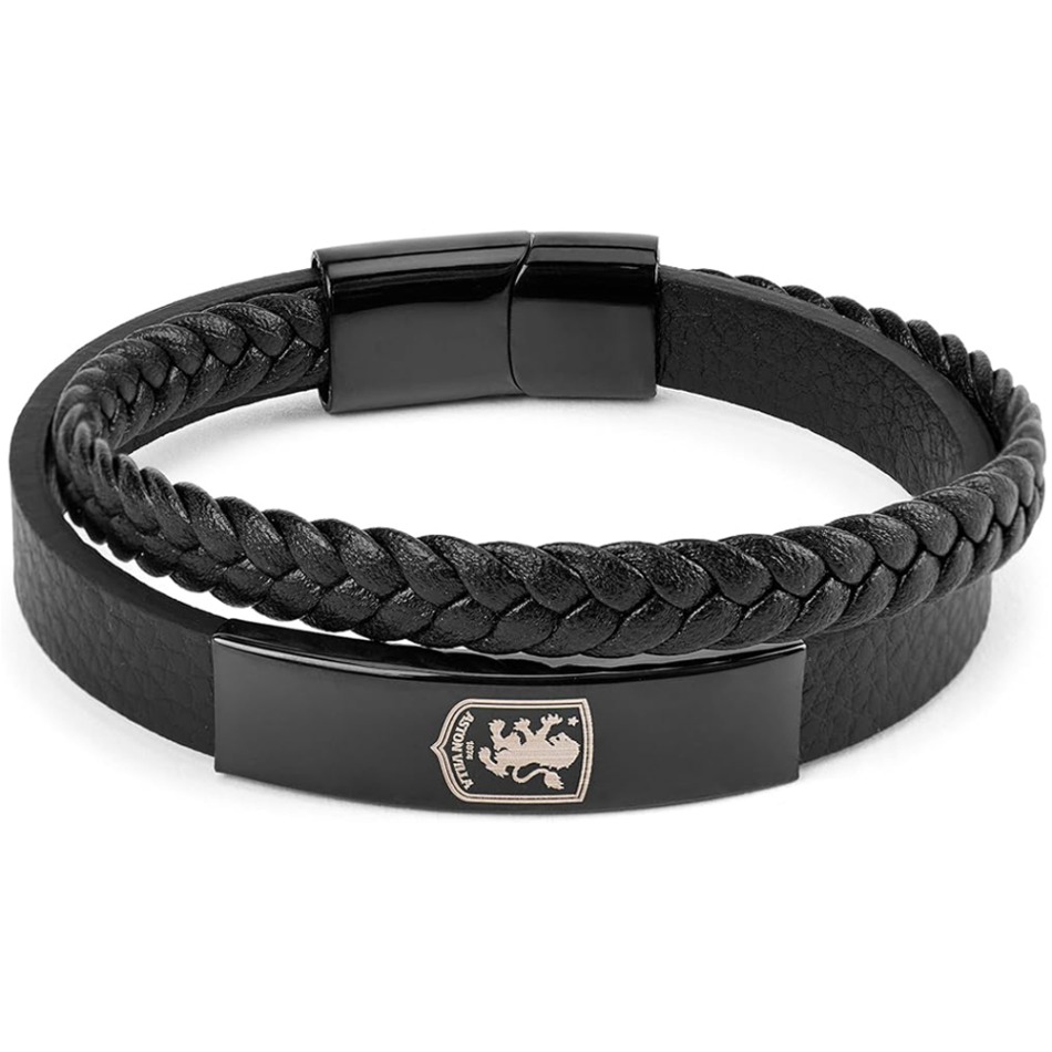 Aston Villa náramek Black IP Leather Bracelet - Aston Villa klíčenky, náramky, šperky