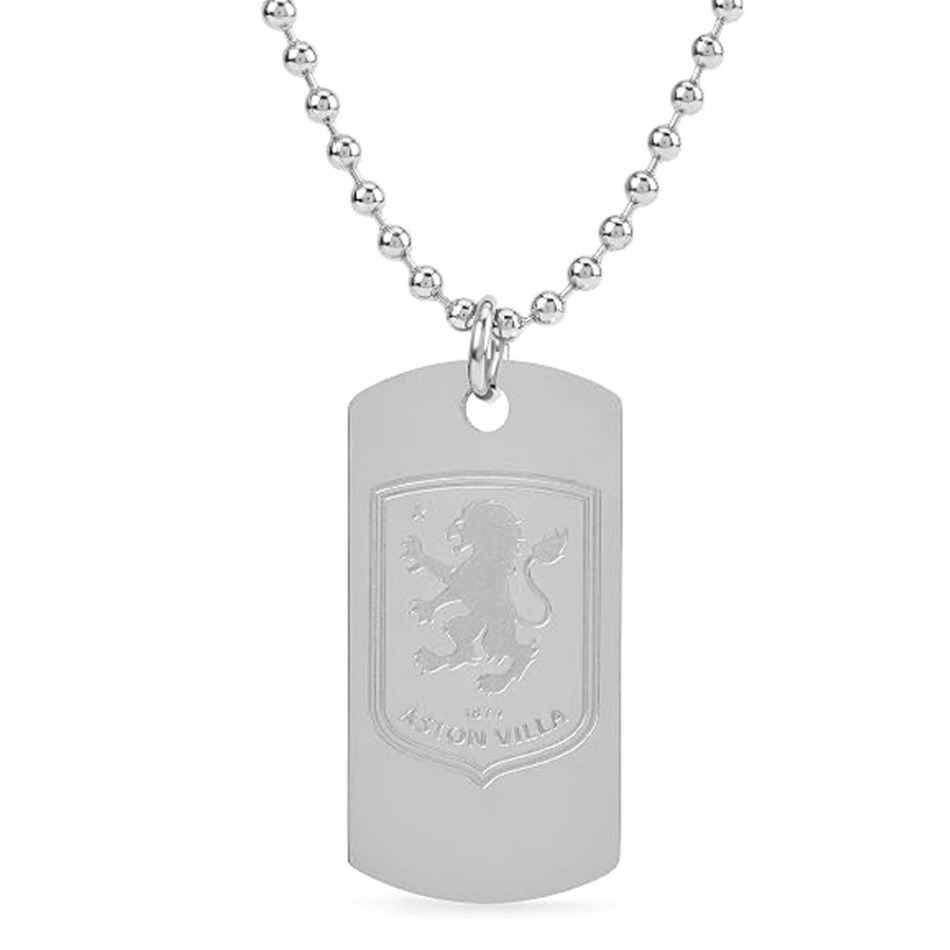 Aston Villa řetízek na krk s&nbsp;přívěškem Engraved Dog Tag & Chain - Aston Villa klíčenky, náramky, šperky
