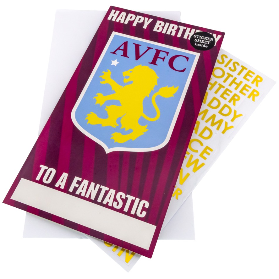 Aston Villa narozeninové přání se samolepkami Personalised Birthday Card - Aston Villa ostatní suvenýry