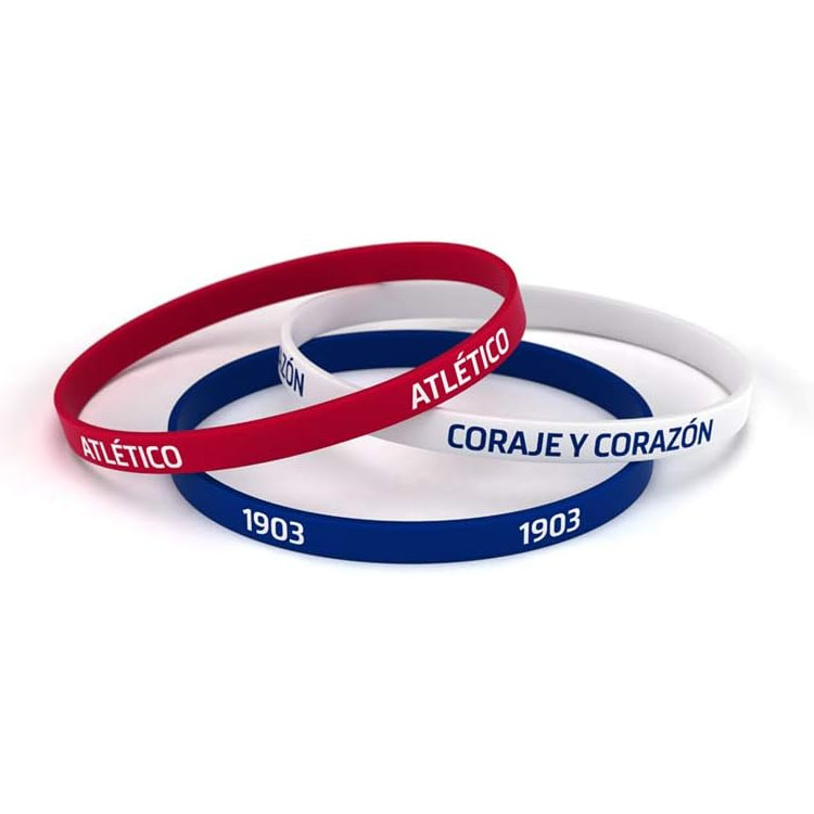 Atletico Madrid dětský gumový náramek 3pack Tricolor - Atletico Madrid klíčenky, náramky, šperky