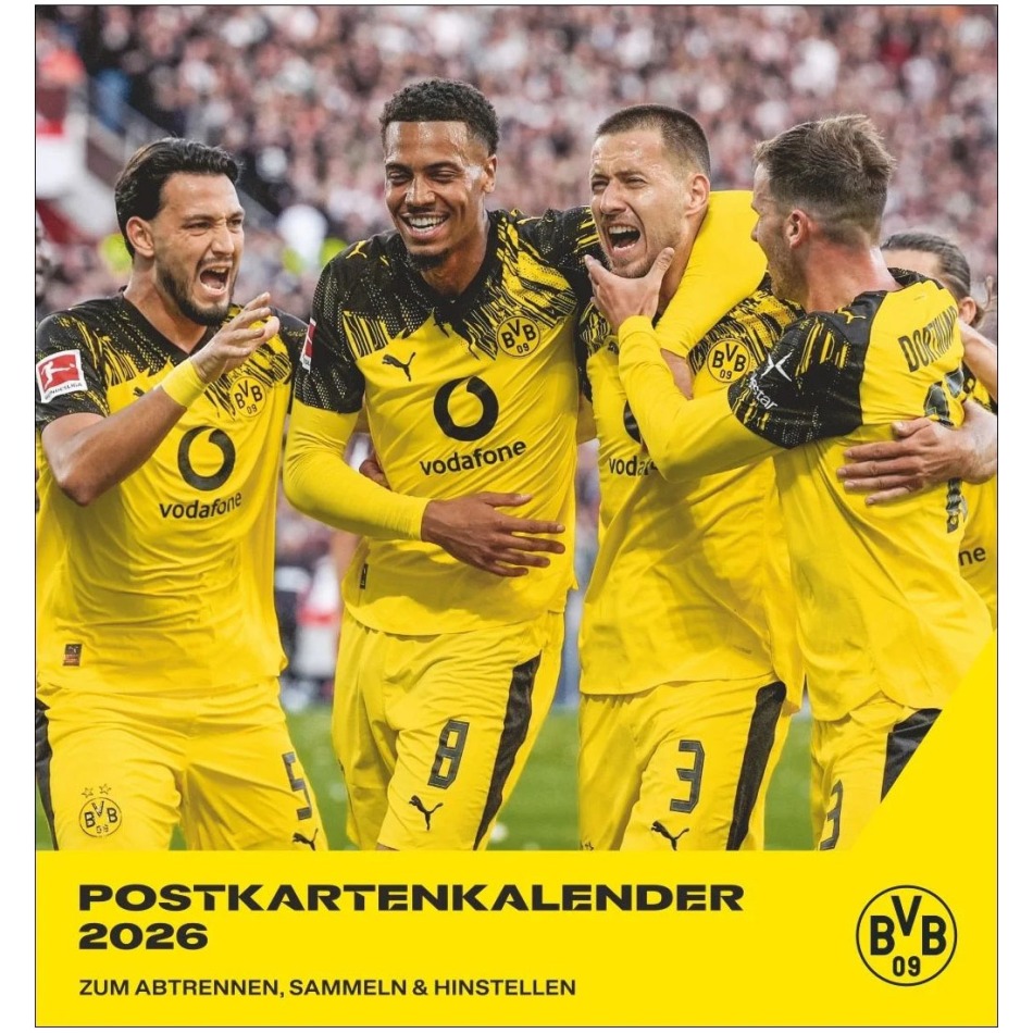 Borussia Dortmund kalendář 2026 Postcard - Borussia Dortmund vlajky, plakáty