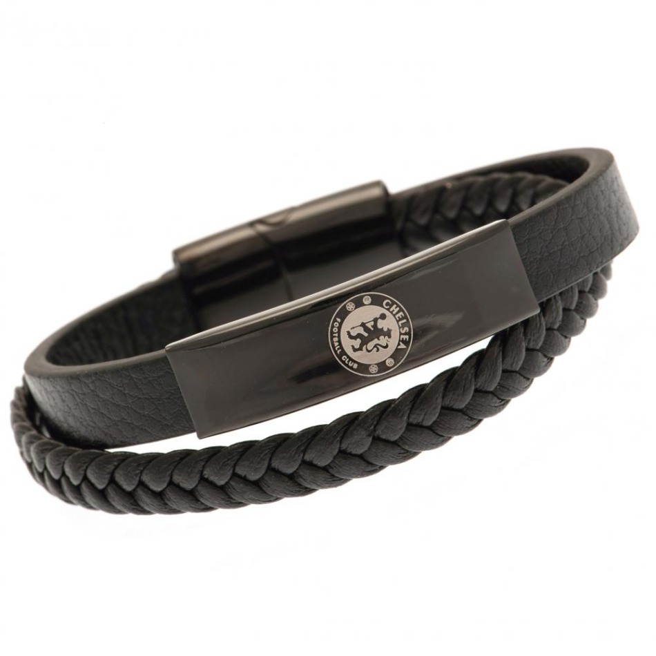 FC Chelsea kožený náramek Black IP Leather Bracelet - FC Chelsea klíčenky, náramky, šperky