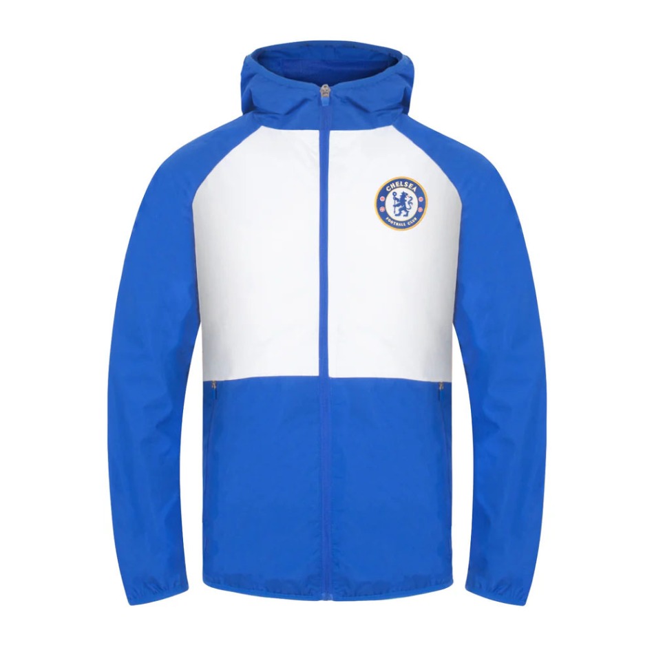 FC Chelsea pánská bunda s&nbsp;kapucí Shower blue white - FC Chelsea mikiny, bundy