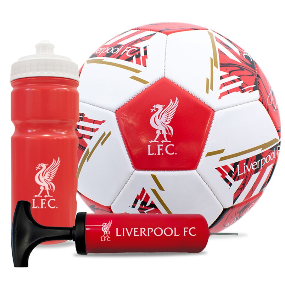FC Liverpool fotbalový set water bottle - hand pump - size 5 ball - FC Liverpool fotbalové vybavení
