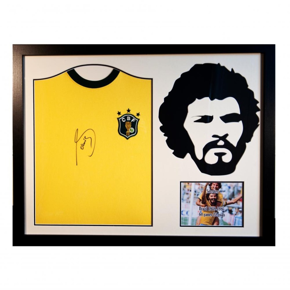Legendy zarámovaný dres Brasil Socrates Signed Shirt Silhouette