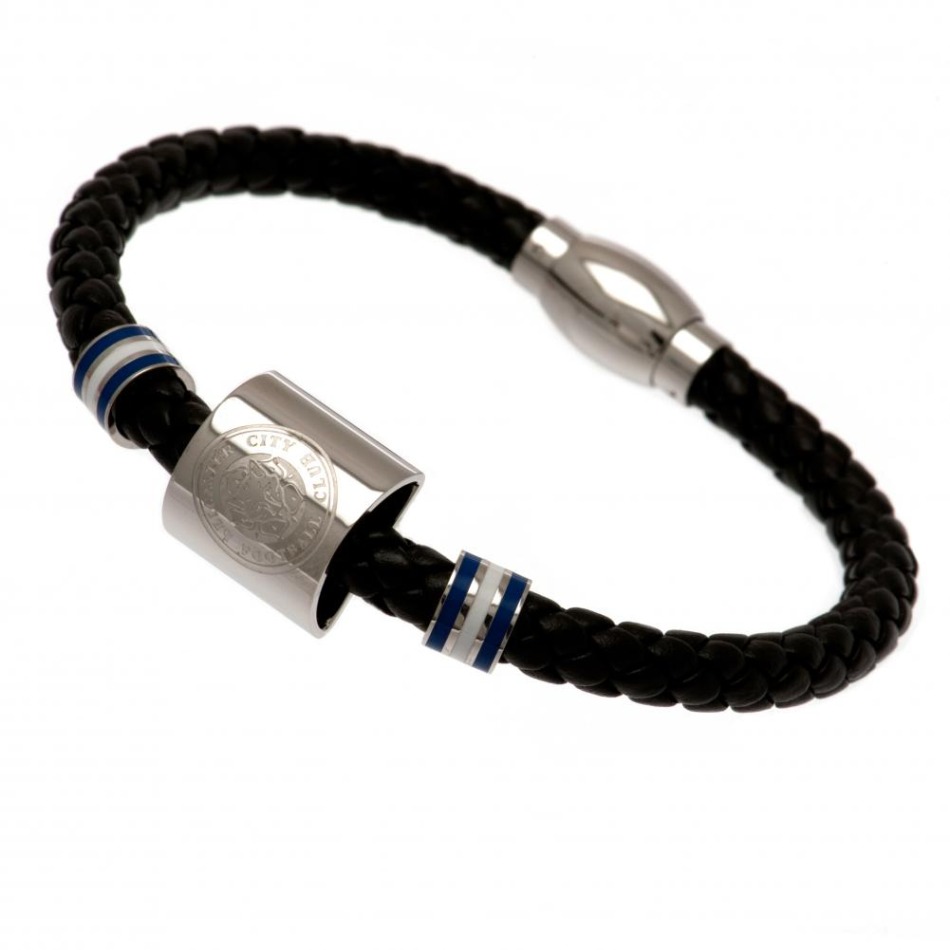 Leicester City kožený náramek Colour Ring Leather Bracelet - Leicester City klíčenky, náramky, šperky