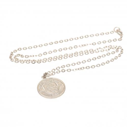 Manchester City řetízek na krk s&nbsp;přívěškem Silver Plated Pendant & Chain - Manchester City klíčenky, náramky, šperky