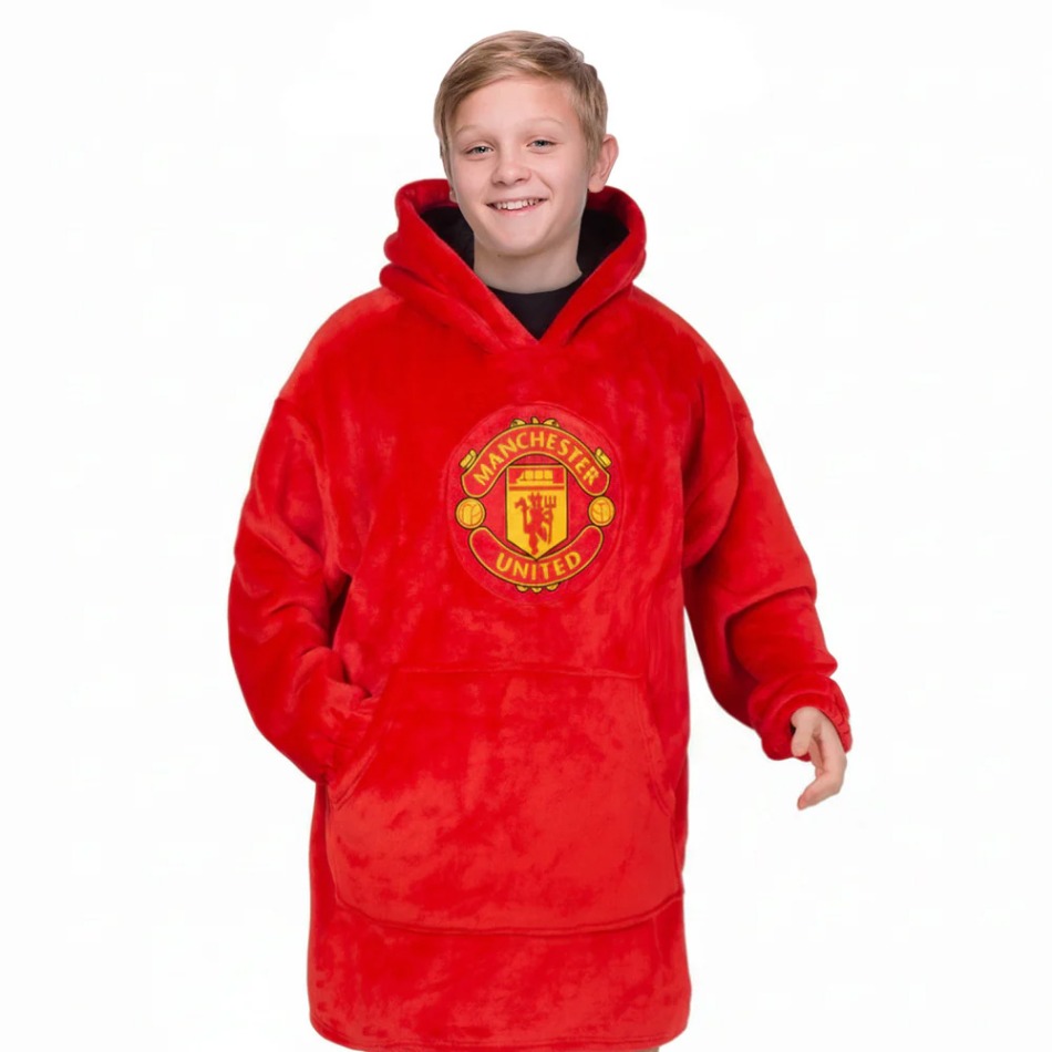 Manchester United dětská mikina s kapucí oversize blanket red