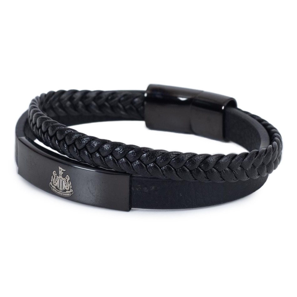 Newcastle United kožený náramek Black IP Leather Bracelet - Newcastle United klíčenky, náramky, šperky