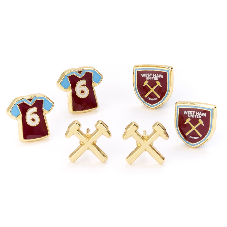 West Ham United sada náušnic three unique designs - West Ham United klíčenky, náramky, šperky