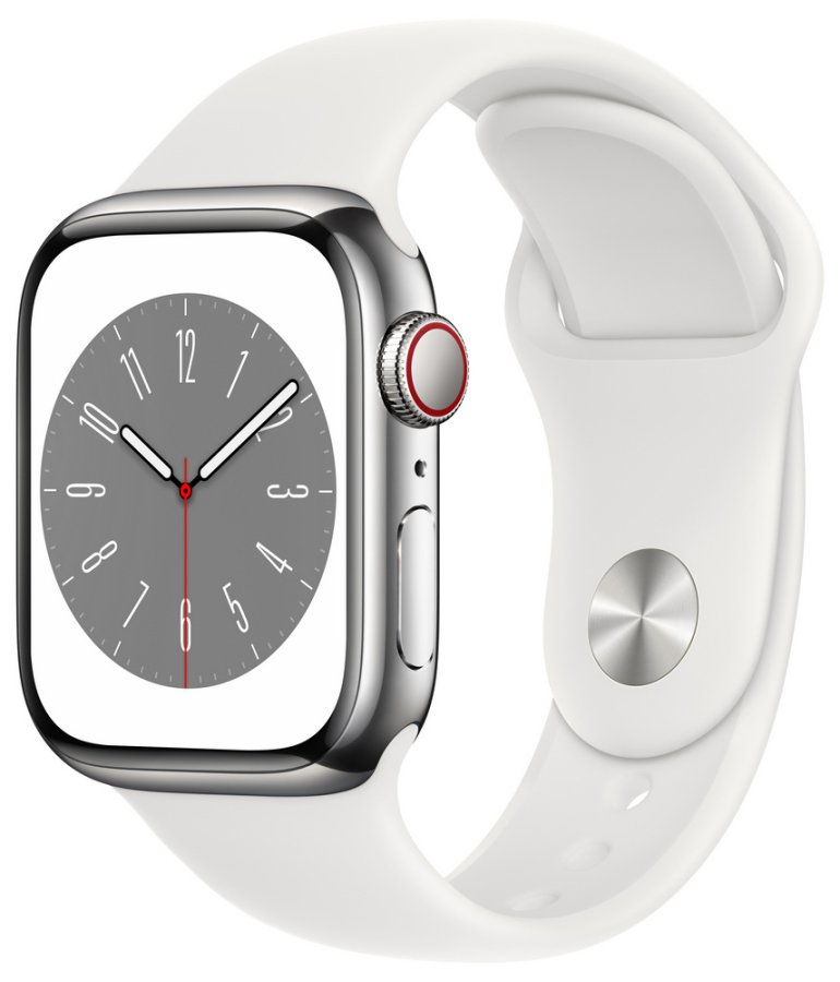 Apple Apple Watch Series 8 GPS + Cellular 41mm Silver Steel, White Sport - Hodinky Chytré hodinky Apple
