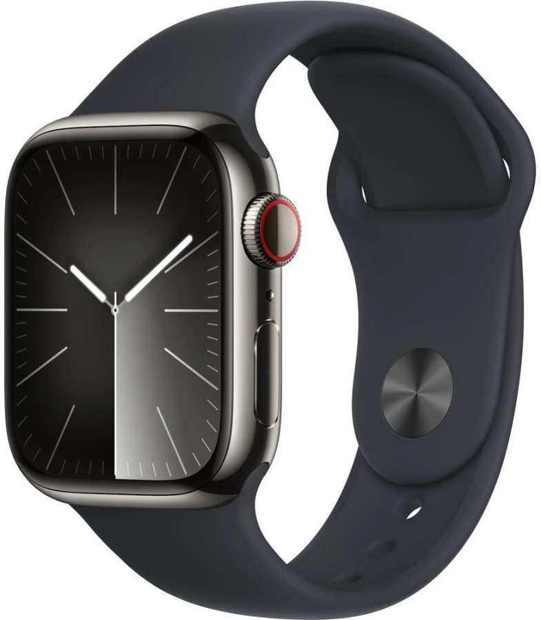 Apple Apple Watch Series 9 Cellular 41mm Grafitová ocel s temně inkoustovým sportovním řemínkem - M/L - Hodinky Chytré hodinky Apple