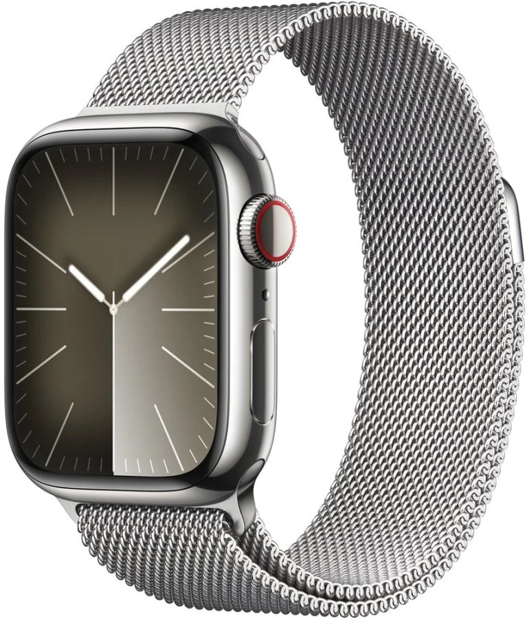 Apple Apple Watch Series 9 Cellular 41mm Stříbrná ocel se stříbrným milánským tahem - Hodinky Chytré hodinky Apple