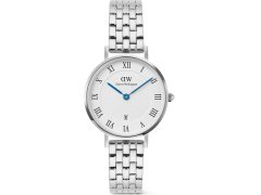 Daniel Wellington Petite 28 Roman Numerals Date 5-Link White Silver DW00100859