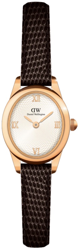 Daniel Wellington Ophelia Mini 22x25,5 Dark Brown Lizard White Guilloché RG DW00100894 - Hodinky Daniel Wellington
