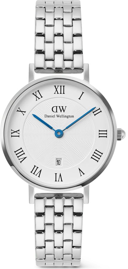 Daniel Wellington Petite 28 Roman Numerals Date 5-Link White Silver DW00100859 - Hodinky Daniel Wellington