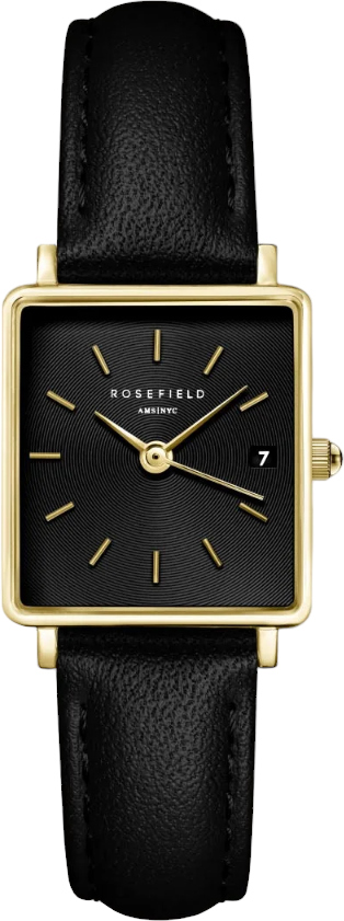 Rosefield Boxy XS Black Black Leather Gold QBBLG-Q53 - Hodinky Rosefield