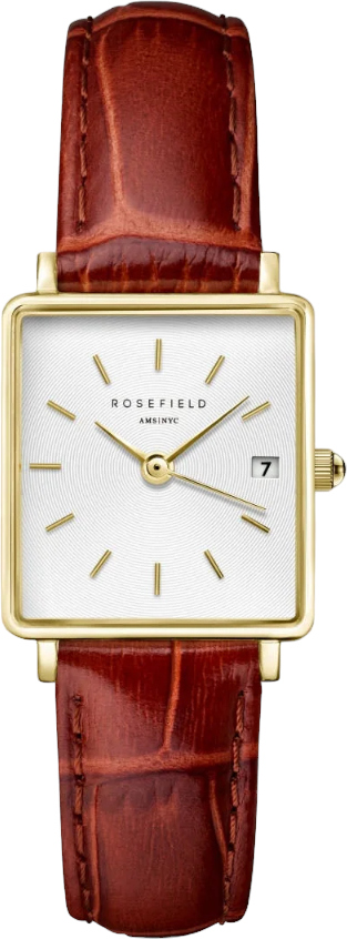 Rosefield Boxy XS White Medium Brown Leather Gold QWBLG-Q55 - Hodinky Rosefield