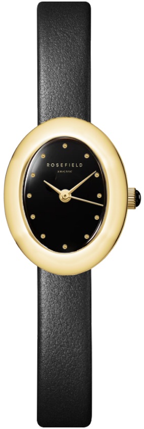Rosefield Ovale Black Matte Black Leather Gold OVBGLG-OV18 - Hodinky Rosefield