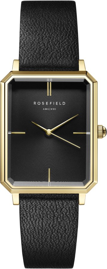 Rosefield The Elles Black Sunray Black Leather Gold OBSBG-O49 - Hodinky Rosefield