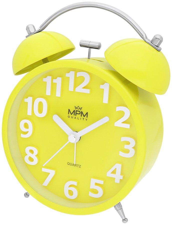 Budíky MPM Quality Analogový kovový budík MPM Happy Morning - žlutý C01.4056.10 - Hodiny a&nbsp;budíky Budíky