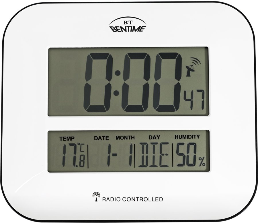 Meteostanice Bentime Rádiem řízené hodiny/budík s&nbsp;teploměrem a&nbsp;vlhkoměrem H17-ET843W - Hodiny a&nbsp;budíky Meteostanice