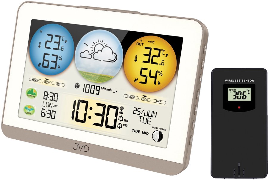 Meteostanice JVD Rádiem řízená meteorologická stanice RB3409 - Hodiny a&nbsp;budíky Meteostanice
