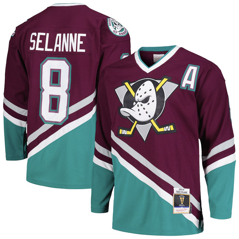 Anaheim Ducks hokejový dres Teemu Selanne 1996 Dark Jersey - Anaheim Ducks dresy