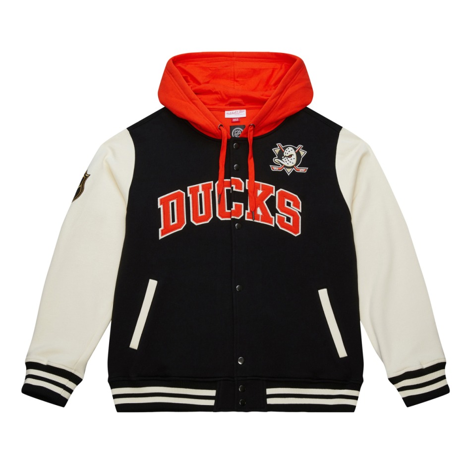 Anaheim Ducks pánská mikina s&nbsp;kapucí Courtside Fleece Button Front Current Logo - Anaheim Ducks mikiny, bundy, kalhoty