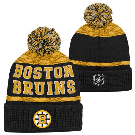 Boston Bruins dětská zimní čepice Puck Pattern Cuffed Pom - Boston Bruins dětské oblečení