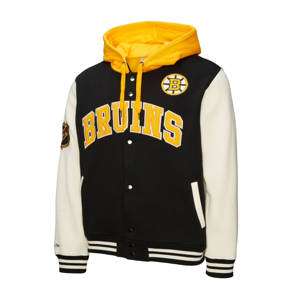 Boston Bruins pánská mikina s&nbsp;kapucí Courtside Fleece Button Front Current Logo - Boston Bruins mikiny, bundy, kalhoty