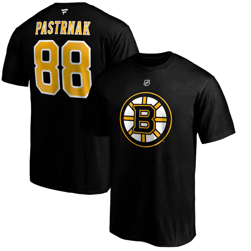 Boston Bruins pánské tričko David Pastrnak #88 Iconic Name & Number Graphic - Boston Bruins trička, polo trička, košile