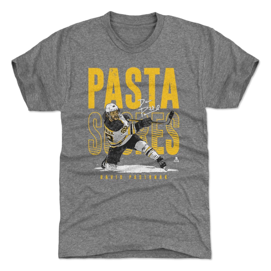 Boston Bruins pánské tričko David Pastrnak #88 Pasta Scores WHT 500 Level Grey - Boston Bruins trička, polo trička, košile
