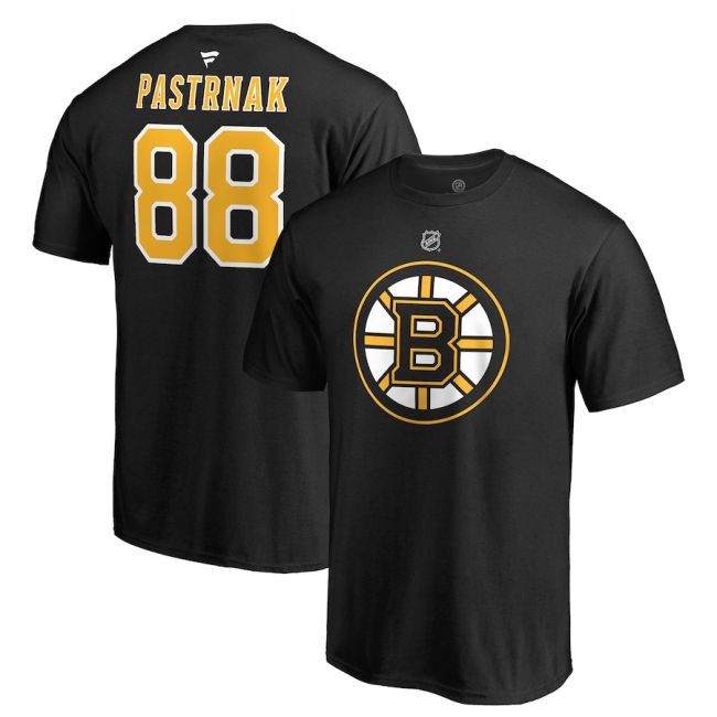 Tričko 88 David Pastrňák Stack Logo Name & Number Bruins - Boston Bruins Trička