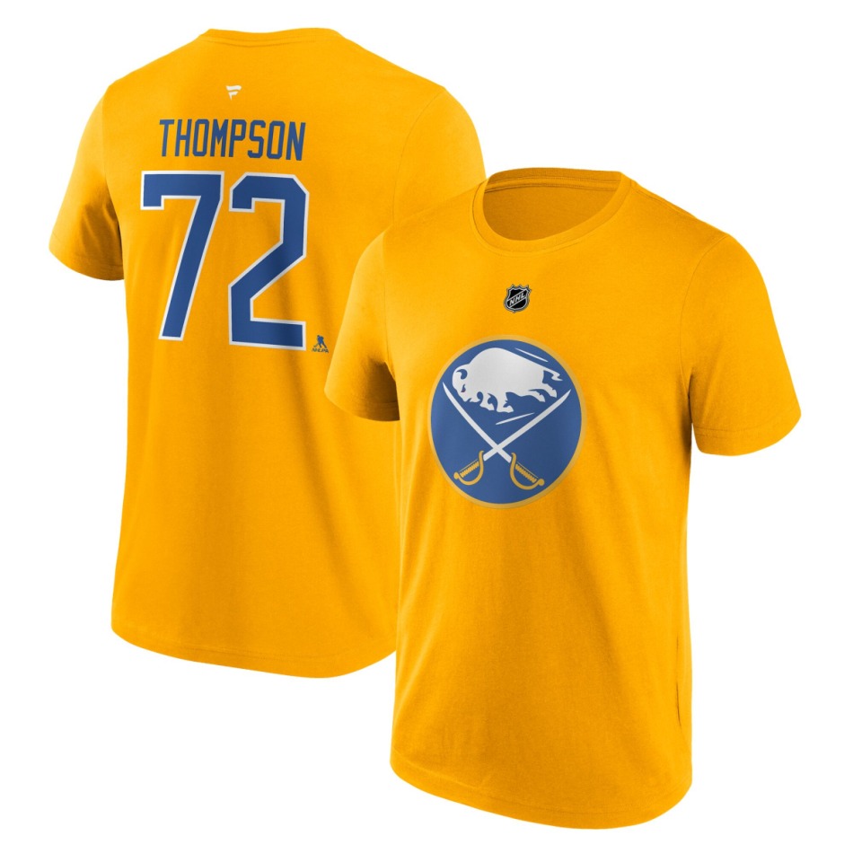 Buffalo Sabres pánské tričko Tage Thompson #72 Stack Logo Name & Number yellow - Buffalo Sabres trička, polo trička, košile