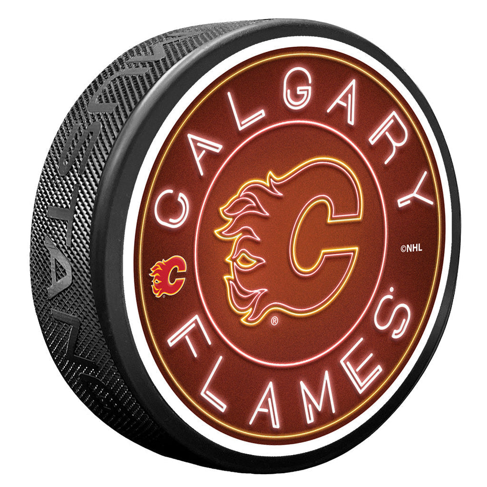Calgary Flames puk Neon - Calgary Flames hokejové vybavení