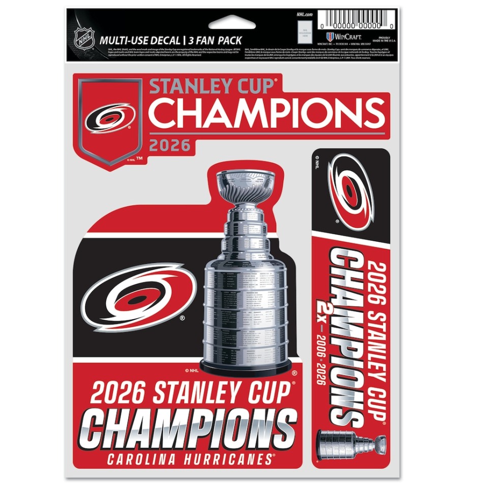 Carolina Hurricanes samolepka NHL 2026 Stanley Cup Champions 3 pack Multi Use Decal