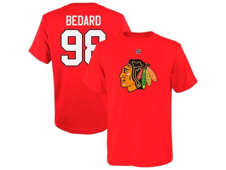Chicago Blackhawks dětské tričko Connor Bedard Chicago Blackhawks Flat Name & Number Ctn Tee - Chicago Blackhawks dětské oblečení