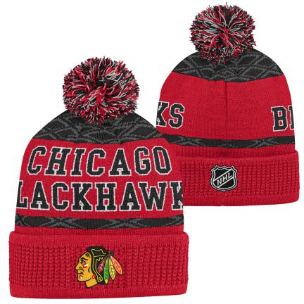 Chicago Blackhawks dětská zimní čepice Puck Pattern Cuffed Pom - Chicago Blackhawks dětské oblečení
