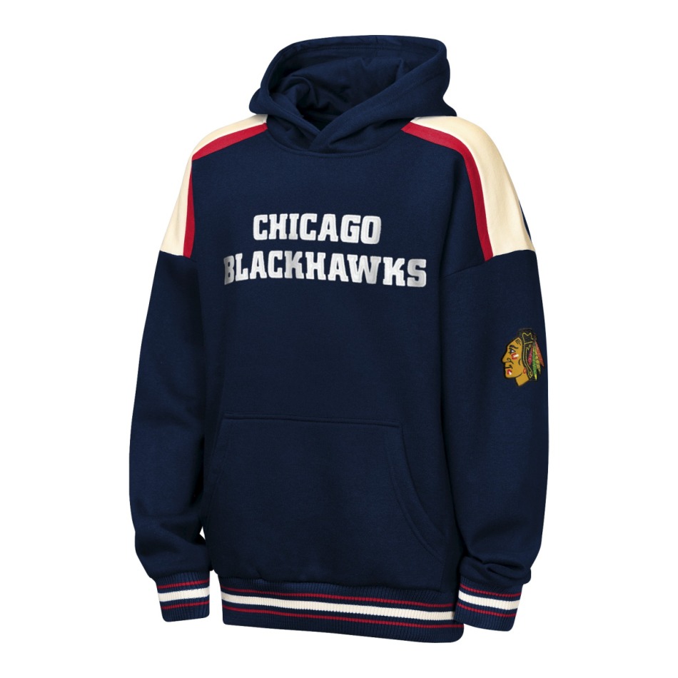 Chicago Blackhawks dětská mikina s&nbsp;kapucí NHL Camaraderie Oversized Colorblock Fleece - Chicago Blackhawks dětské oblečení