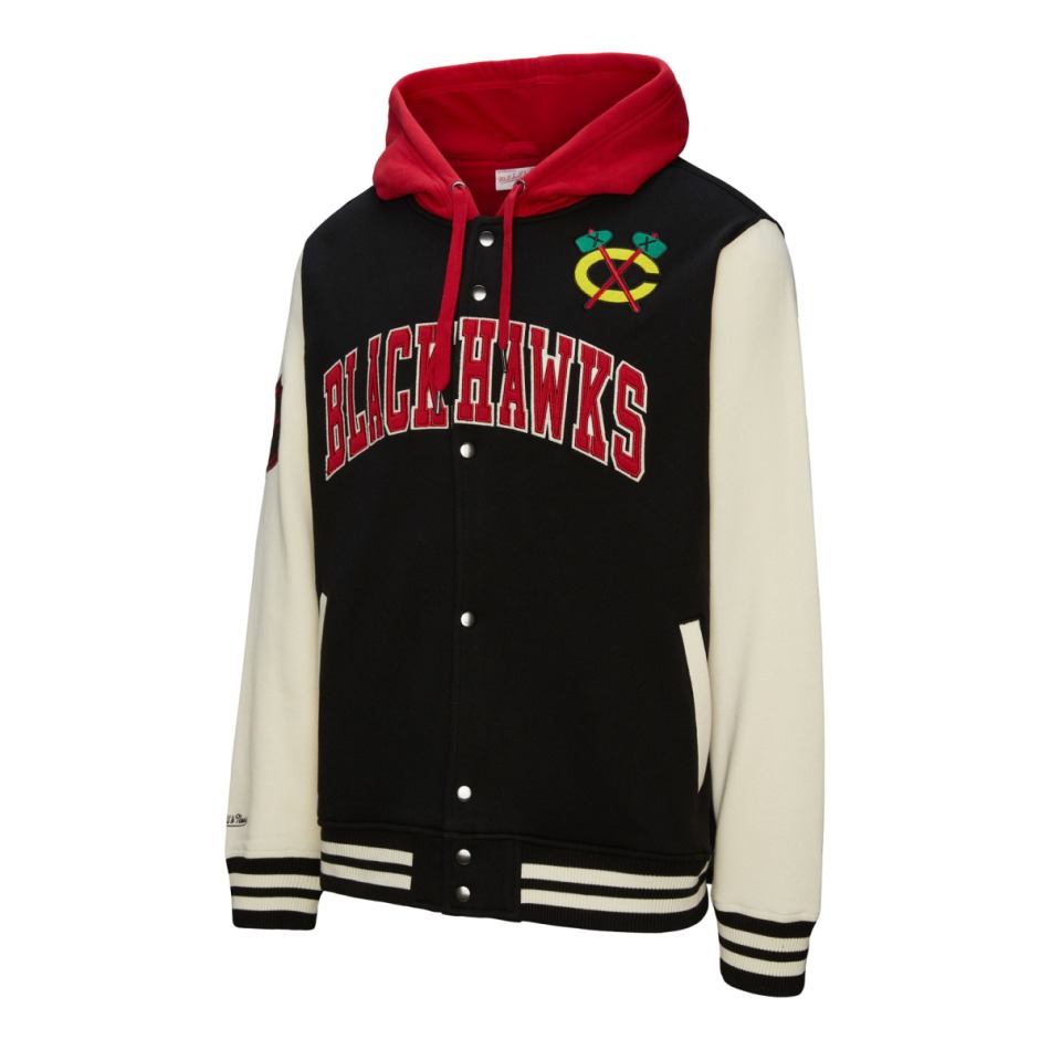 Chicago Blackhawks pánská mikina s kapucí Courtside Fleece Button Front Vintage Logo