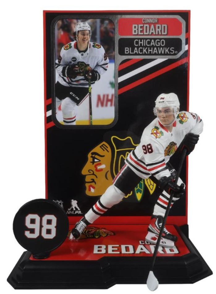 Chicago Blackhawks figurka Connor Bedard #98 Figure SportsPicks 2023/2024 Season Away Jersey - Chicago Blackhawks ostatní suvenýry