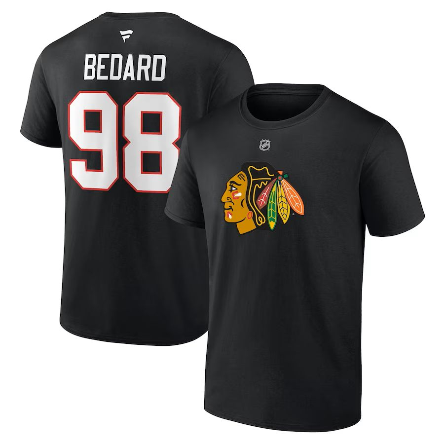 Chicago Blackhawks pánské tričko Connor Bedard #98 Name & Number Black - Chicago Blackhawks trička, polo trička, košile