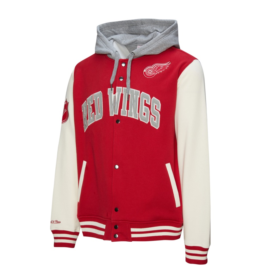 Detroit Red Wings pánská mikina s&nbsp;kapucí Courtside Fleece Button Front Vintage Logo - Detroit Red Wings mikiny, bundy, kalhoty
