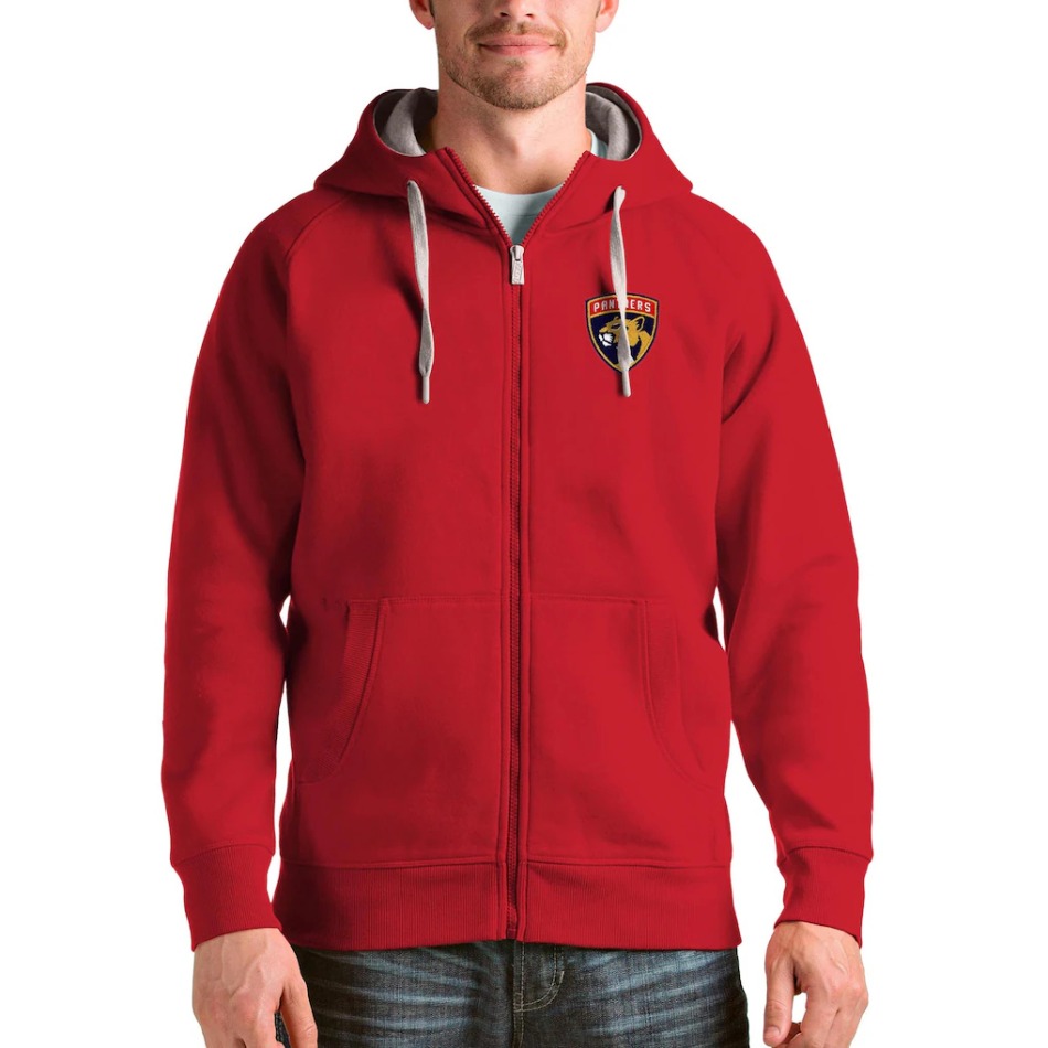 Florida Panthers pánská mikina s&nbsp;kapucí Antigua Logo Victory Full-Zip red - Florida Panthers mikiny, bundy, kalhoty