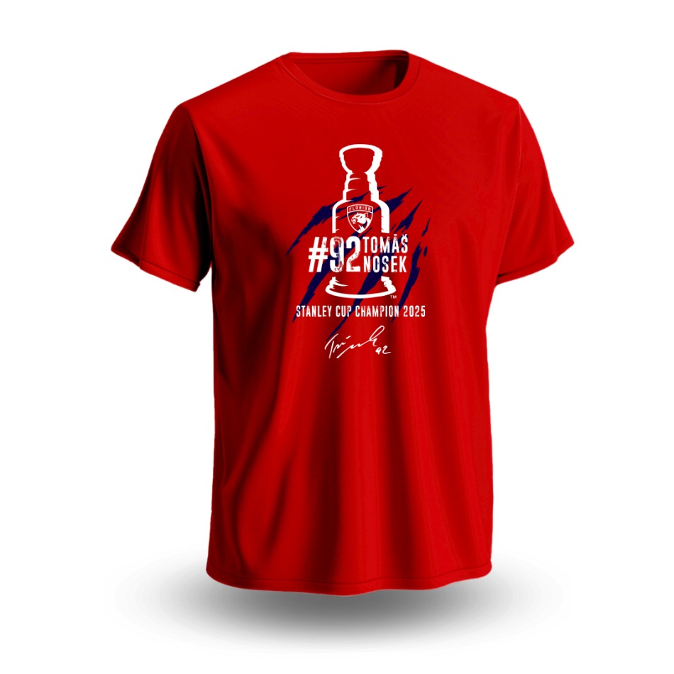 Florida Panthers pánské tričko Tomáš Nosek #92 Stanley Cup Champion 2025 red - Florida Panthers stanley Cup 2025