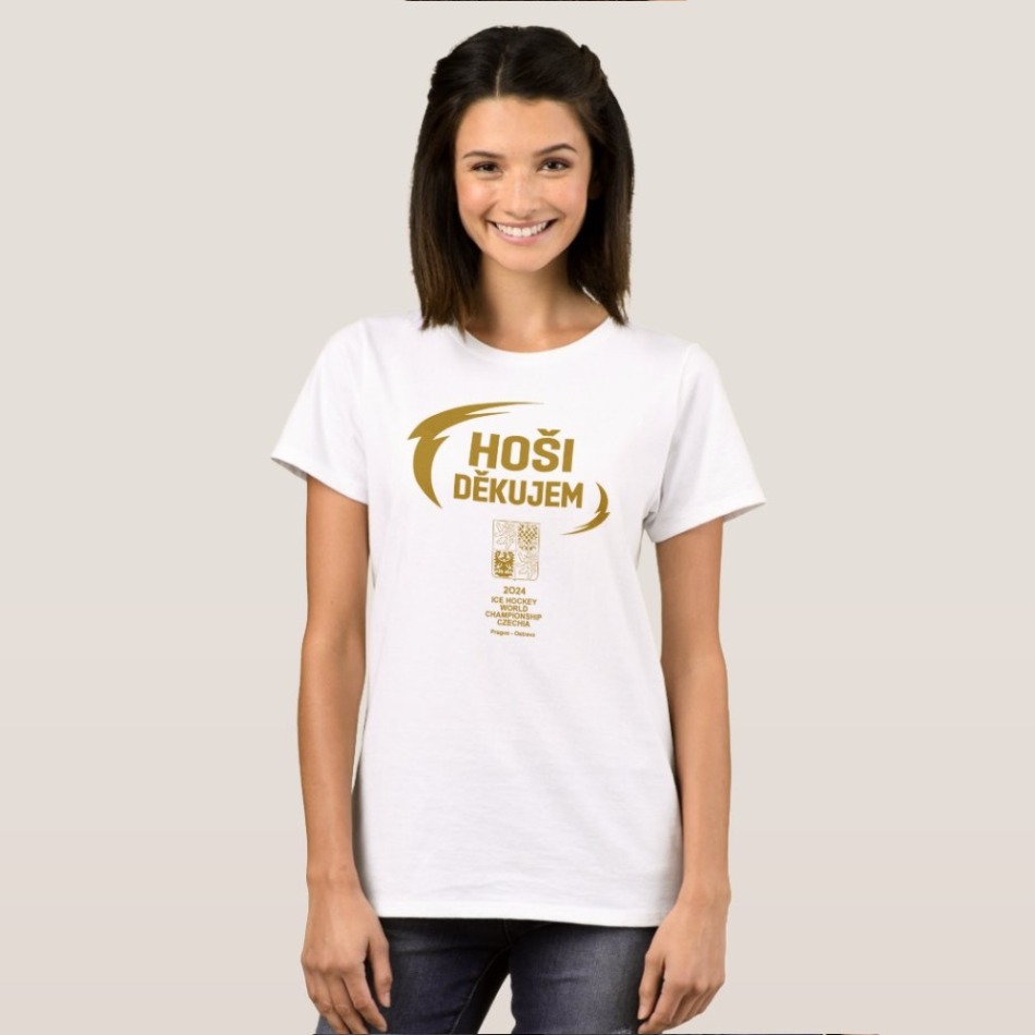 Hokejové reprezentace dámské tričko HOŠI DĚKUJEM Ice Hockey World Championship Czechia MS 2024 GOLD EDITION White - Hokejové reprezentace dámské oblečení