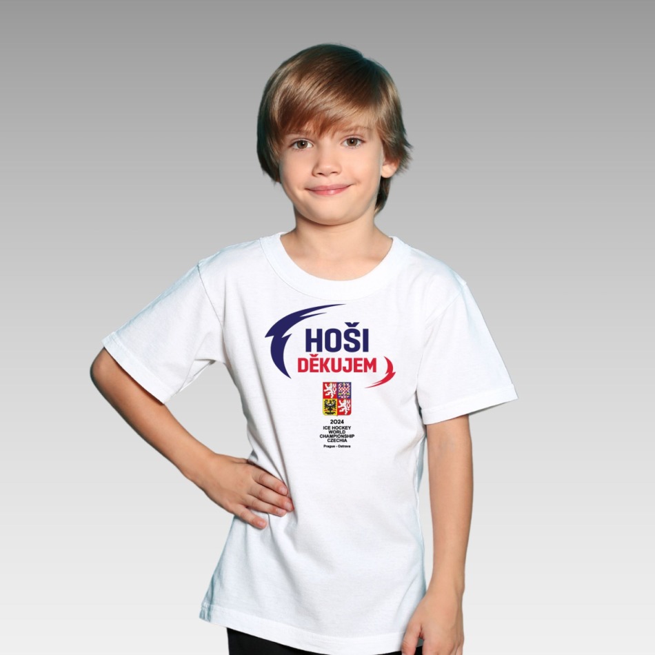 Hokejové reprezentace dětské tričko HOŠI DĚKUJEM Ice Hockey World Championship Czechia MS 2024 White - Hokejové reprezentace dětské oblečení